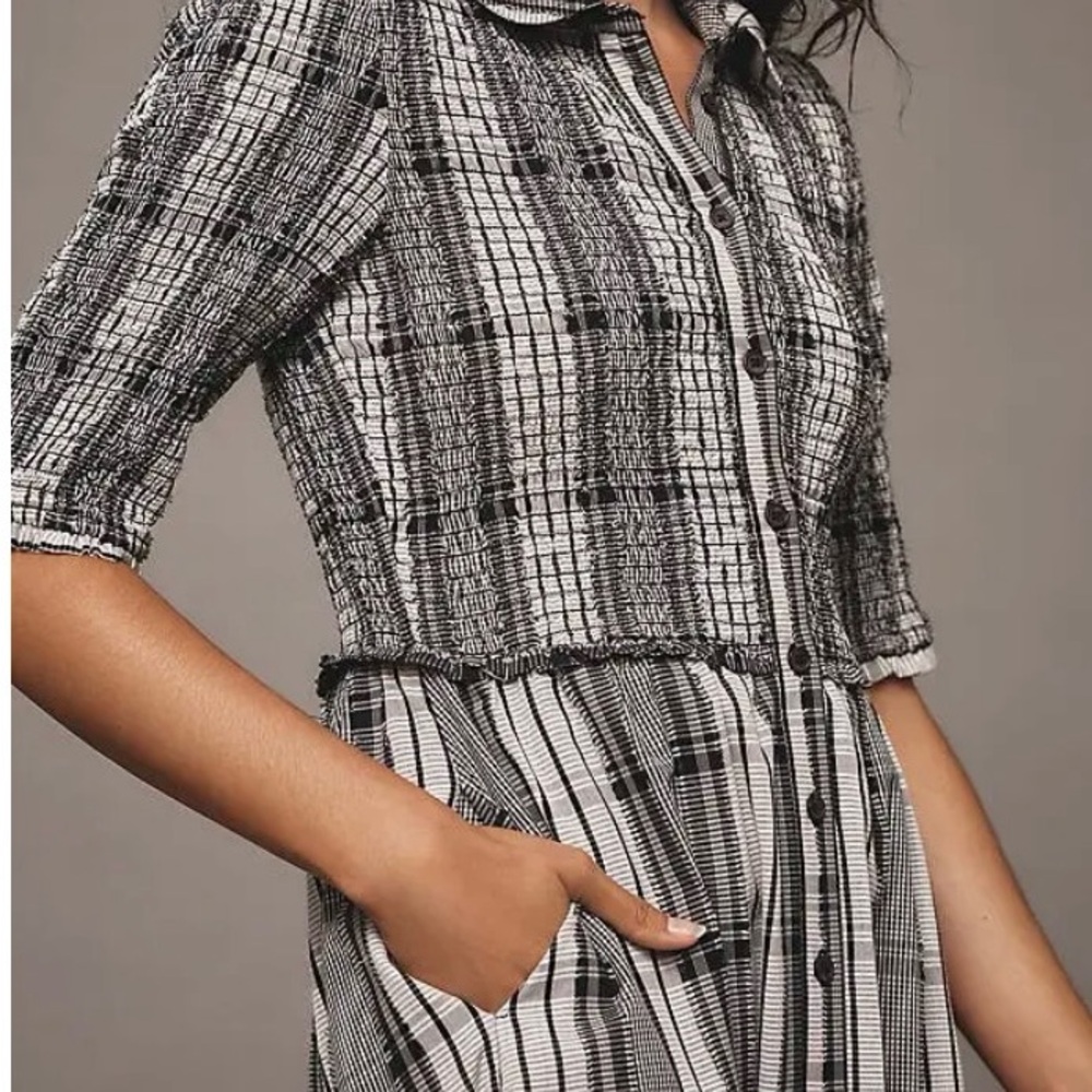 Anthropologie Maeve plaid smocked shirt dress